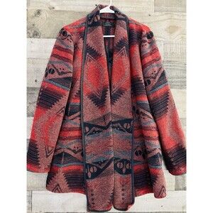 ONLY Red Aztec Southwestern Open Front Cardigan Jacket Red Boho Tribal Large